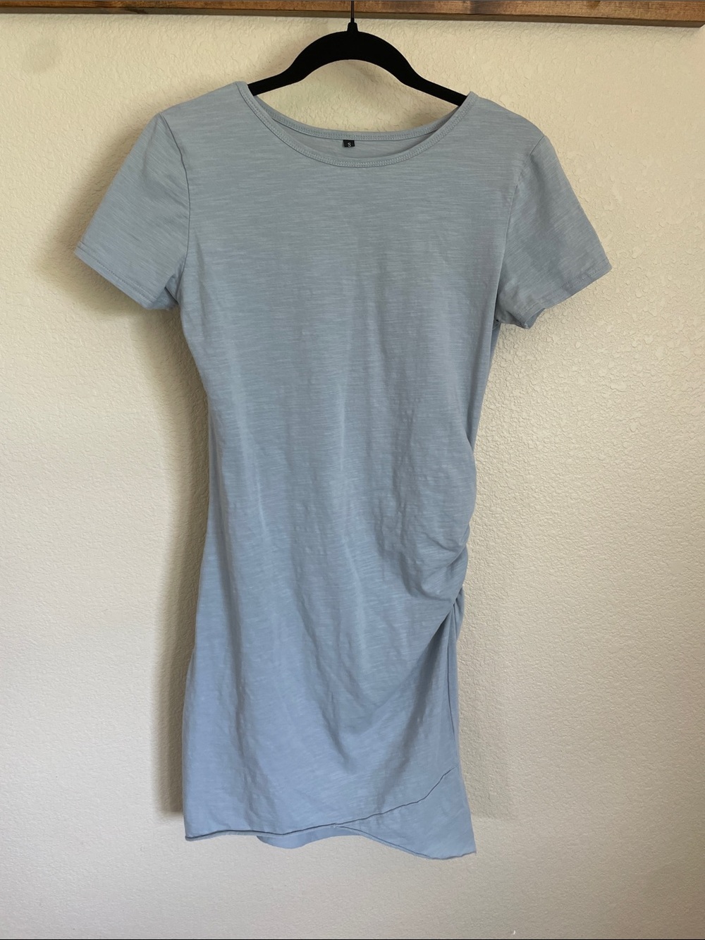 Asymmetrical Short-Sleeve Tshirt Dress Light Blue S Cotton Blend Minimalist